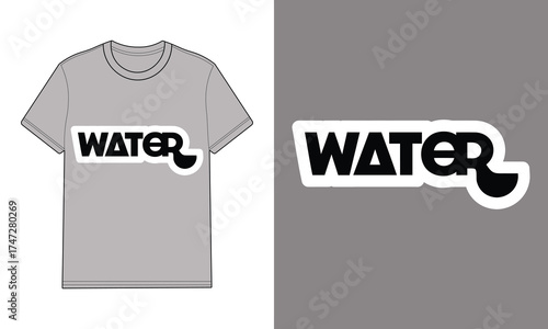 Gray t shirt with water text graphic separate graphic mockup