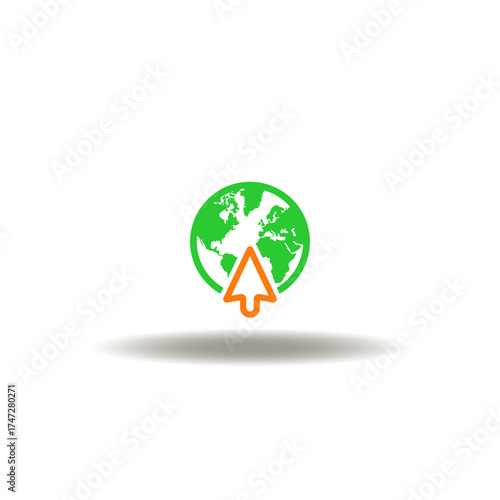 Vector illustration of earth planet and mouse cursor. Symbol of global internet cyberspace network.