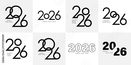 2026 New Year set.Collection of 2026 Happy New Year symbols. Happy New Year 2026 number collection.Vector illustration.