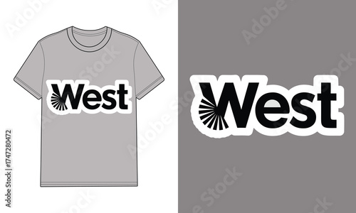 Gray t shirt with west text logo sunburst graphic t-shirt grey