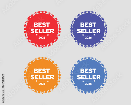 best seller badge design, 1 best seller vector circle badge set isolated premium quality with ribbon, simple flat gradient label for icon, logo, sign, seal, symbol, stamp or sticker