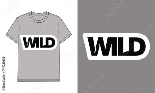 Gray t shirt with wild text graphic mockup