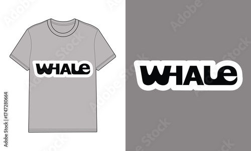 Gray t shirt with whale text graphic gray backgrounds mockup