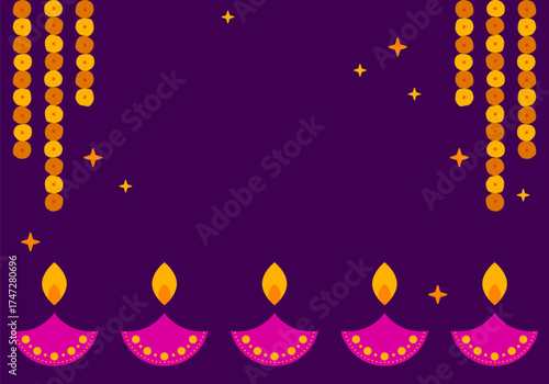 Diwali festival of lights. Happy Diwali background. Vector illustration. Celebration with candles. Indian holiday greeting card