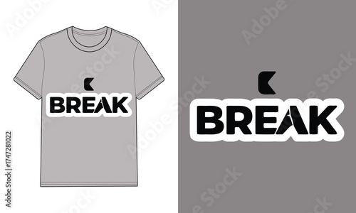 Gray T Shirt with Word Break Graphic Cracked K t-shirt