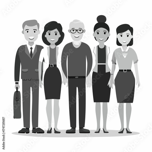 International group of people, old and young, with different social status, isolated on white. Generations man and woman. Stages of development people - youth, maturity, old age. Collective portrait