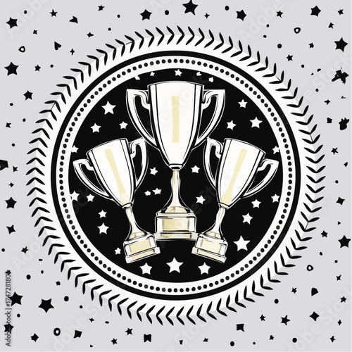 Gold Goblets and Round Emblems for Winners Diploma