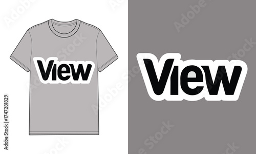 Gray t shirt with word view logo clothing apparel