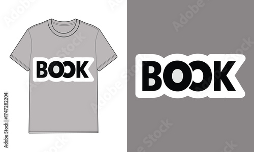 Gray t-shirt with B O K graphic logo outline book text