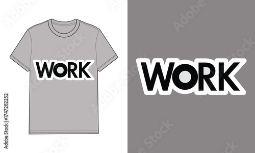Gray t shirt with word work graphic clothing apparel