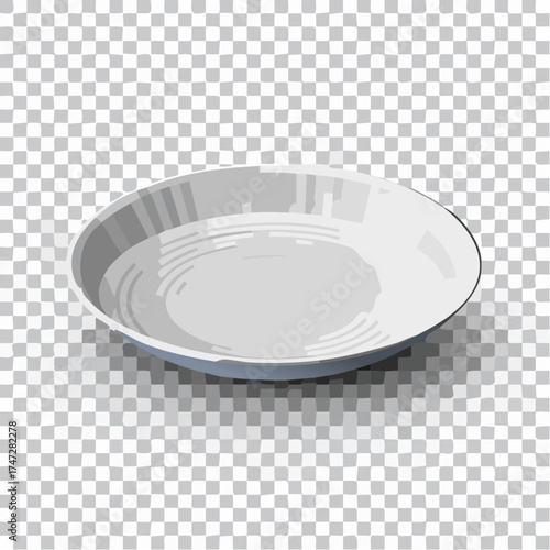Empty white porcelain plate. Round white plate isolated on transparent background. Cookware, china, crockery element for serving dishes. Dish for restaurant, empty utensil and dishware 3d vector