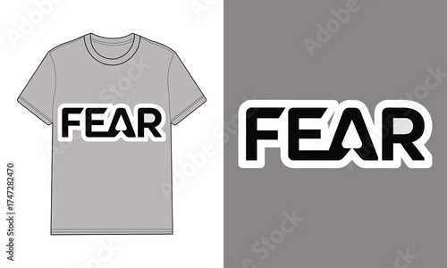 Gray t-shirt with F E A R text graphic gray backgrounds fear apparel