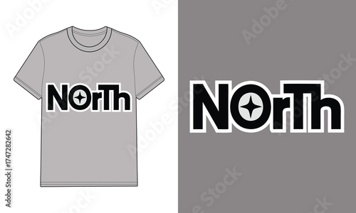 Gray t-shirt with North logo compass star clothing apparel