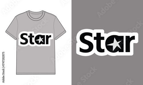 Gray t-shirt with star graphic text mockup