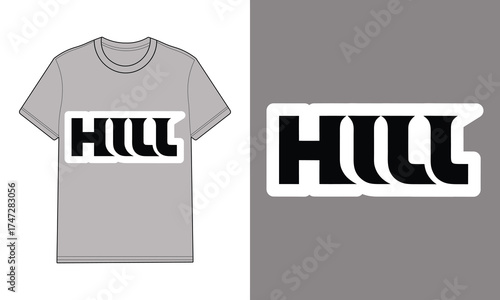Gray t-shirt with stylized text graphic word hill