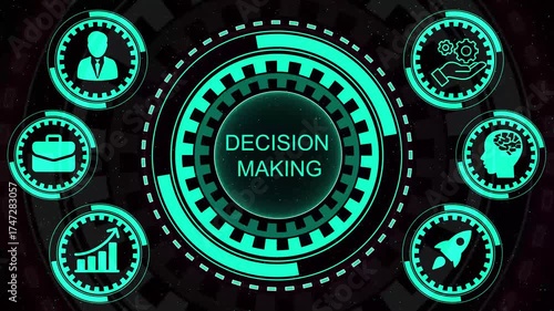 Decision Making and Strategic Planning Illustration with Financial Strategy, ROI, and Business Growth Icons for Technology and Network Concept