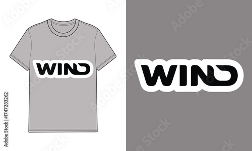 Gray t-shirt with text graphic for wind clothing apparel
