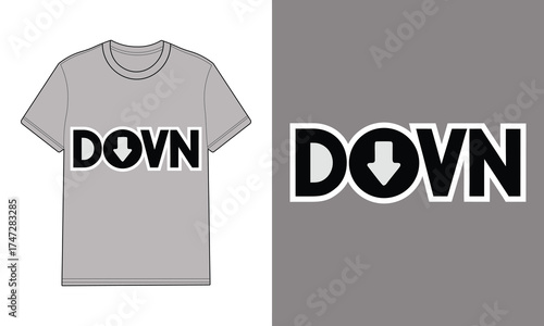 Gray t-shirt with text graphic saying D O W N clothing apparel