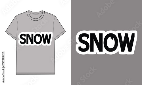 Gray t-shirt with text S N O W melting effect snow word