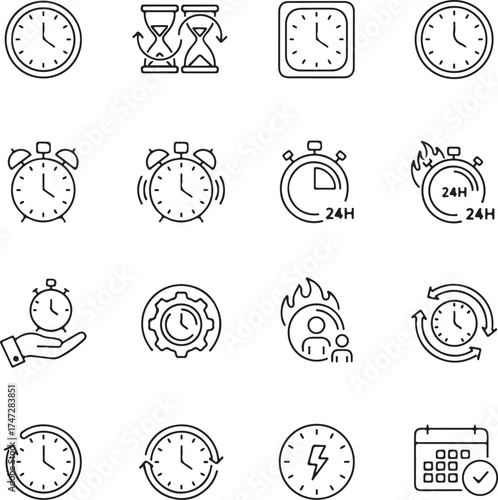 Time-related line icons set. Time outline icons with editable stroke collection. 
