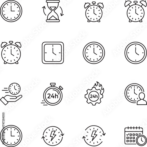 Time and Date Line Editable icon set. Editable stroke. Vector illustration
