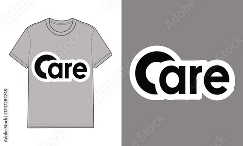 Grey t shirt with care text graphic mockup