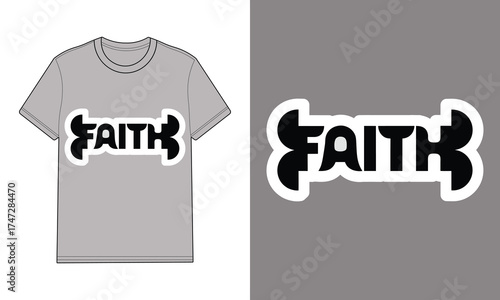 Grey T Shirt With Faith Word Graphic text typography