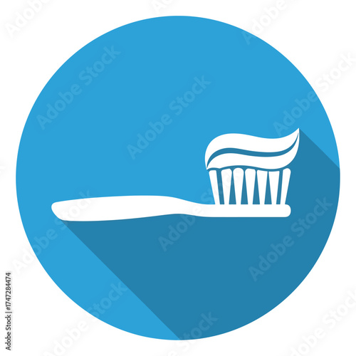 Flat design toothbrush with toothpaste icon for dental hygiene - Logo vector icon stock illustration - Flat Design Icon