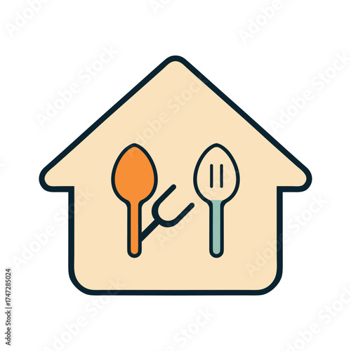 Minimalist House and Kitchen Cutlery Spoon Fork Food Logo Icon

