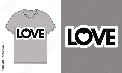 Grey t shirt with love text graphic heart symbol mockup
