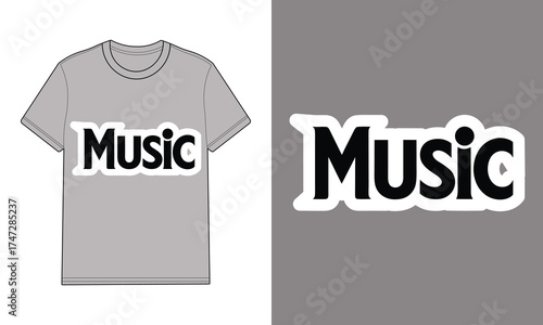 Grey t shirt with music text graphic grey mockup