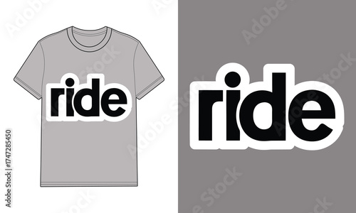 Grey t shirt with ride text graphic mockup