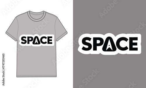 Grey t shirt with S P A C E graphic logo apparel clothing