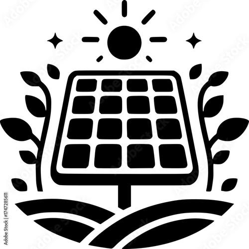 Solar Panel Energy Icon: This striking icon embodies the concept of clean energy and sustainability, showcasing a solar panel set against a sunlit sky, suggesting the promise of renewable resources.