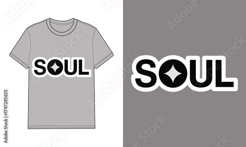 Grey t shirt with soul text graphic diamond shape mockup