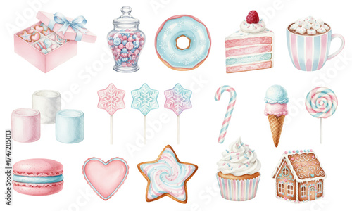 Pastel Watercolor Winter Sweets Set – Doughnuts and Cookies