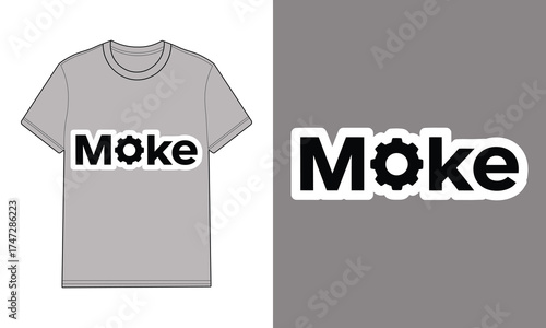 Grey t shirt with text gear symbol Moke word