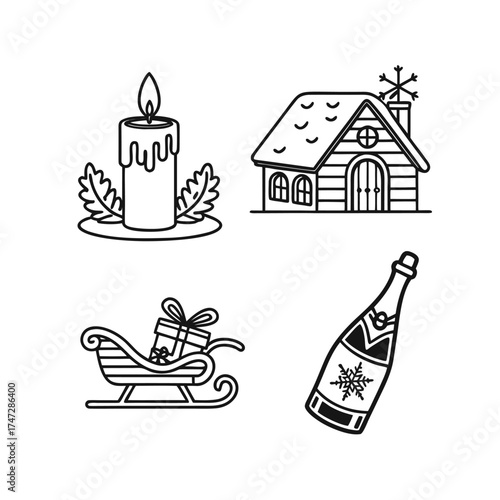 Set of four vintage liquor bottle and drink icons silhouette collection for bar menu or cocktail design isolated on transparent background