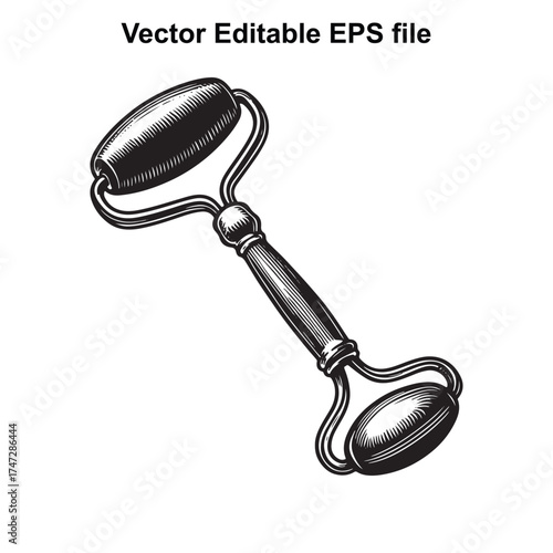 Vector art of detailed black and white drawing of a facial massage roller