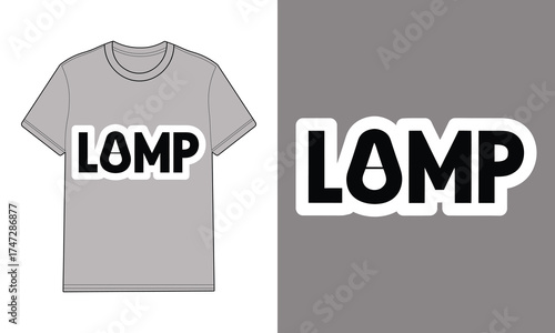 Grey t shirt with text logo lamp grey backgrounds mockup