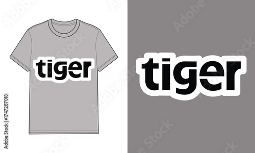 Grey t shirt with tiger text graphic mockup