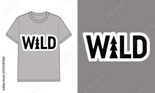 Grey t shirt with text W A L D tree silhouette t-shirt gray