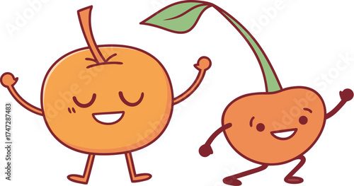 cherry mascot doing dance pose joyful cute style