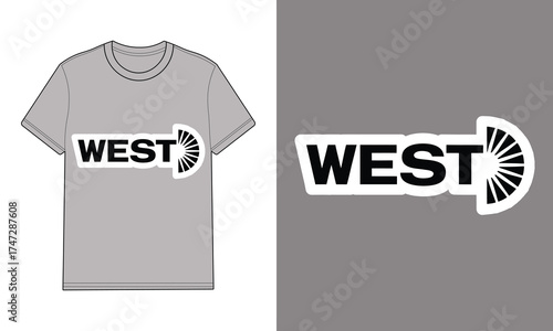 Grey t shirt with west logo sunburst graphic mockup