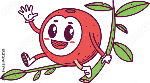 longan mascot jumping from branch energetic fruit
