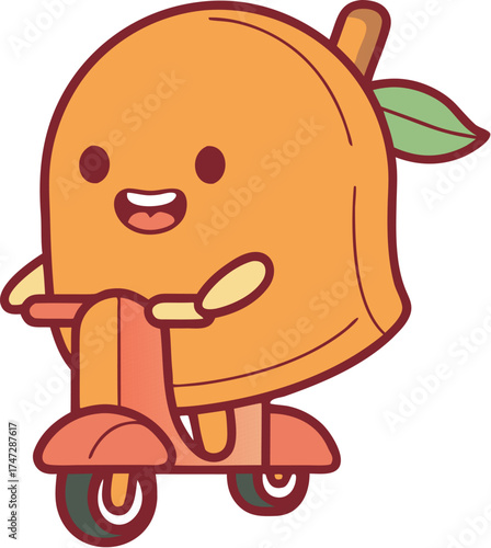 mango mascot driving scooter cool street cartoon