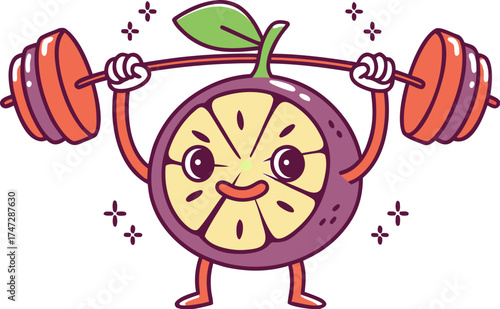mangosteen mascot lifting weights strong fruit cu