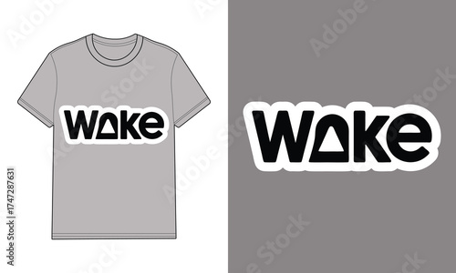 Grey t shirt with wake text graphic grey backgrounds mockup