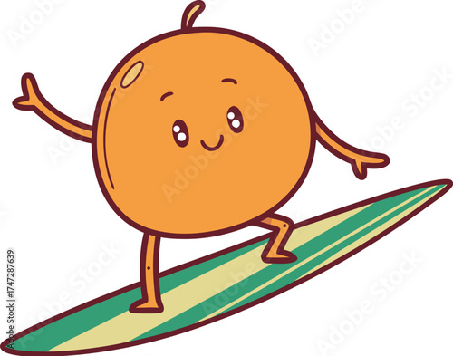 melon mascot surfing waves summer vacation fun ca