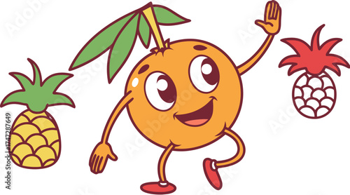 orange mascot dancing salsa tropical summer fruit